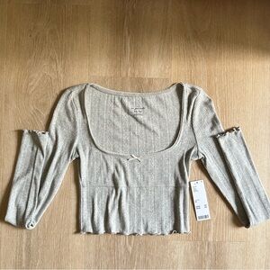 Urban Outfitters Long Sleeve Pointelle Top XS NWT